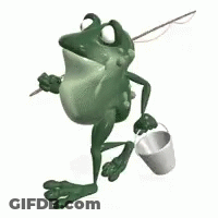 Frog Walking With Fishing Rod And Bucket GIF