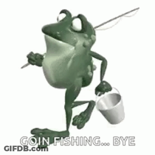 Frog Walking With Fishing Rod And Bucket GIF