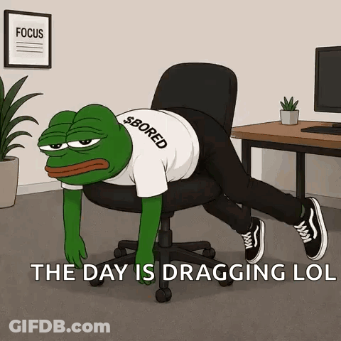 Frog Wearing Bored Shirt Laying On Office Chair GIF