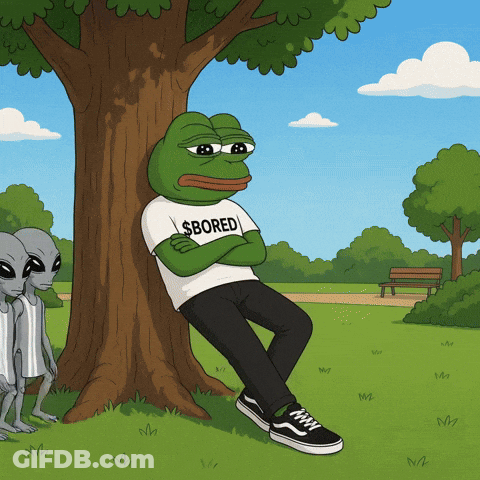 Frog Wearing Bored Shirt Sitting Under Tree GIF