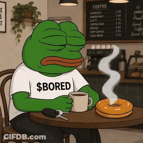 Frog Wearing Bored Shirt Sitting With Coffee GIF