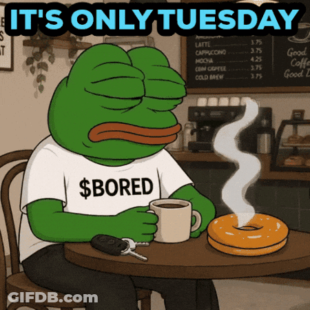 Frog Wearing $ Bored Shirt With Coffee GIF