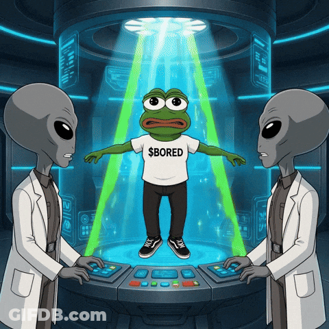Frog Wearing Shirt That Says $ Bored Surrounded By Aliens GIF