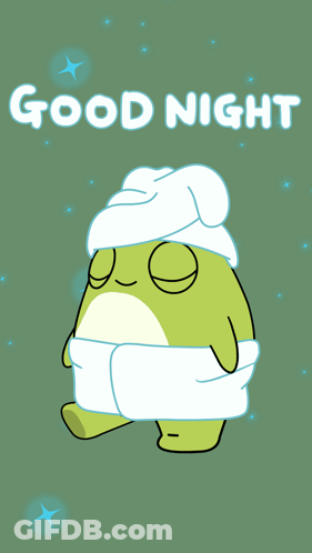 Frog Wearing Towel And Hat Good Night GIF
