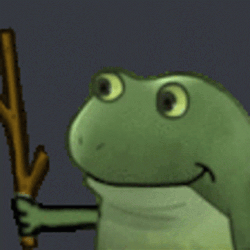 Frog Weird Smile Hit Stick GIF