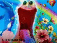 Frog With Flowers And Dolphins Behind GIF