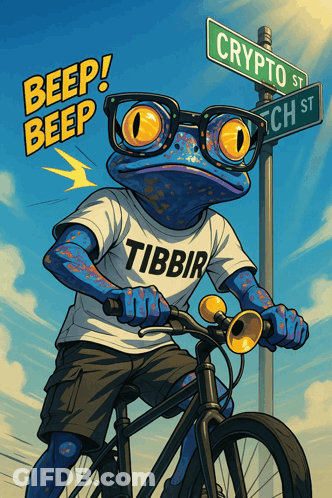 Frog With Glasses Wearing Tibbir T-Shirt Riding Bike GIF