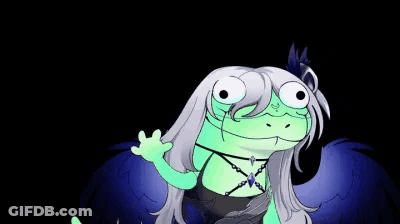 Frog With Long White Hair And Wings In Black Dress GIF