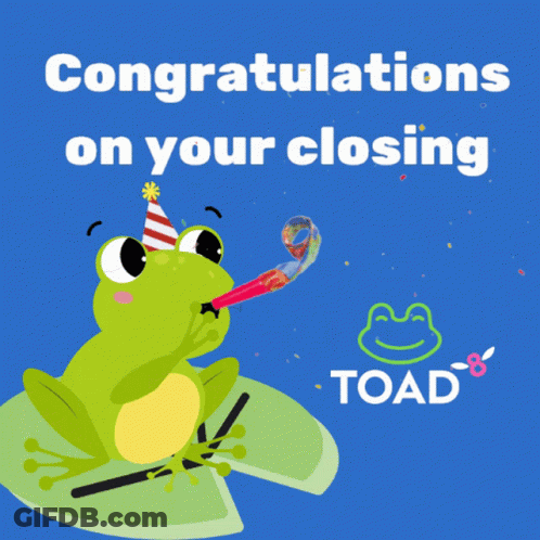 Frog With Party Hat Blowing Horn Congratulations On Your Closing Toad GIF