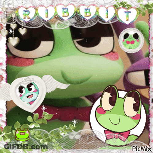 Frog With Rabbit Written In Hearts GIF