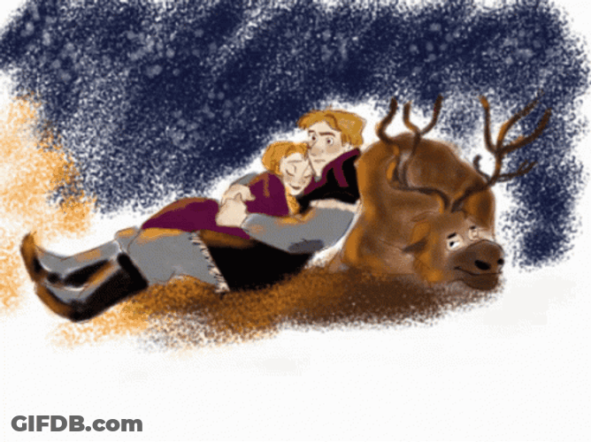 Frozen Anna And Kristoff Hugging With Sven GIF