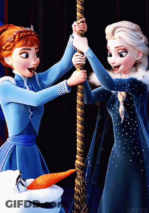 Frozen Anna Elsa And Olaf Pulling The Rope GIF