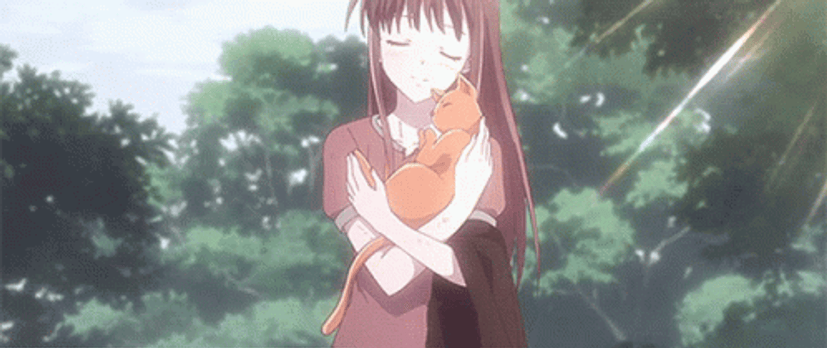 Fruits Basket Emotional Hug Tohru Honda With Her Cat GIF