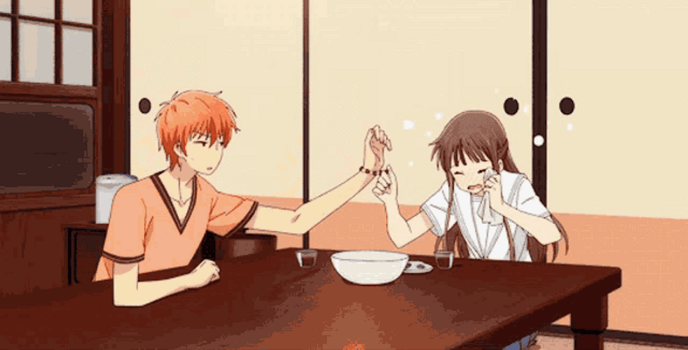 Fruits Basket Shy Tohru's Hand Hold By Kyo Soma GIF