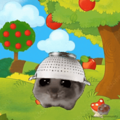 Fruits Falling On Sad Hamster's Head GIF