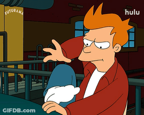 Fry From Futurama In Front Of Hulu Sign GIF