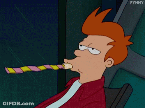 Fry From Futurama Is Blowing A Party Horn . GIF