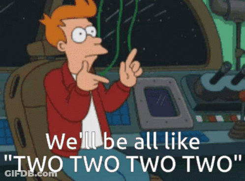 Fry From Futurama Is Pointing Up And Saying We 'Ll Be All Like Two Two Two GIF