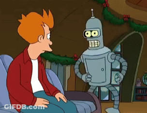 Fry From Futurama Sitting On Couch Talking To Bender GIF