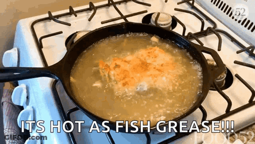 Frying Pan On Stove It's Hot As Fish Grease GIF