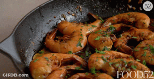 Frying Pan With Shrimp And Parsley Number 52 GIF