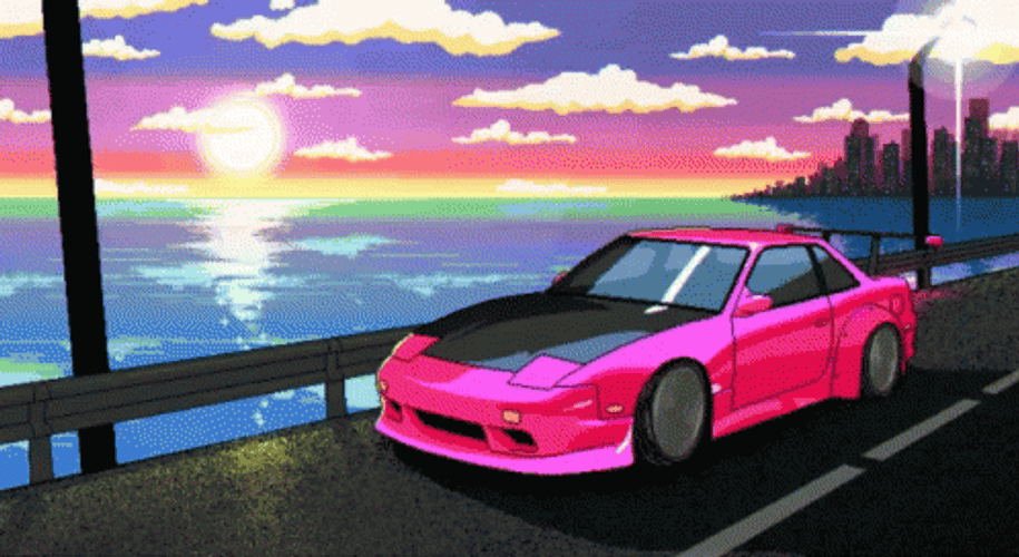 Fuchsia Pink Anime Car Chill Drive GIF