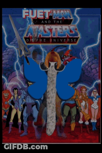 Fuet Man And The Masters Of The Universe Poster With Blue Butterfly GIF