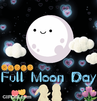 Full Moon Day Greeting Card With Rabbits GIF