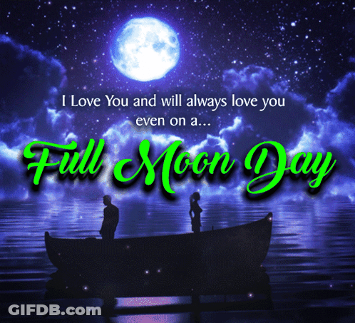 Full Moon Day Greeting Couple In Boat GIF