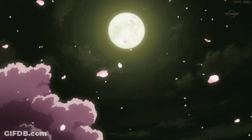 Full Moon In Dark Sky With Falling Petals GIF