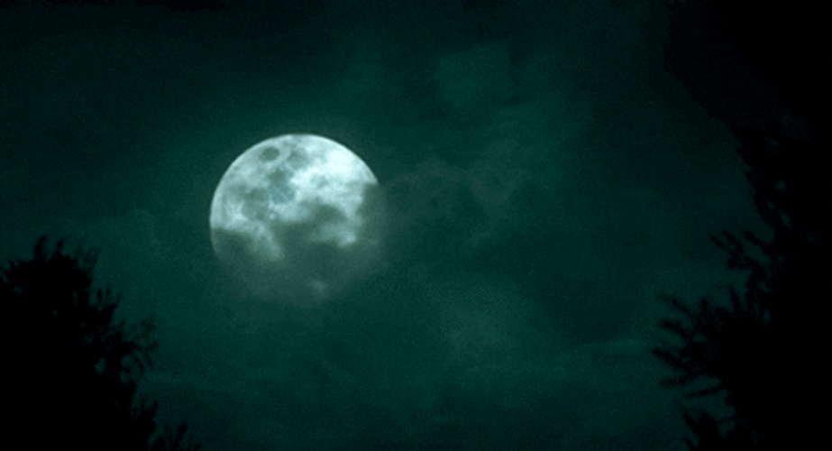 Full Moon On Dark Foggy Night GIF