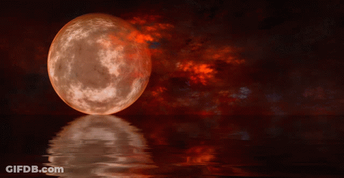 Full Moon Reflected In Water With Red Sky GIF