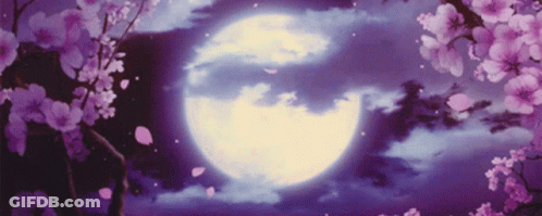 Full Moon Surrounded By Purple Flowers GIF