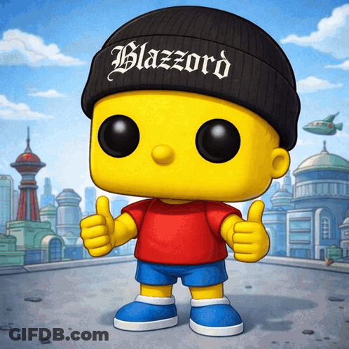 Funko Pop Bart Simpson Wearing Black Beanie Saying Blazzard GIF