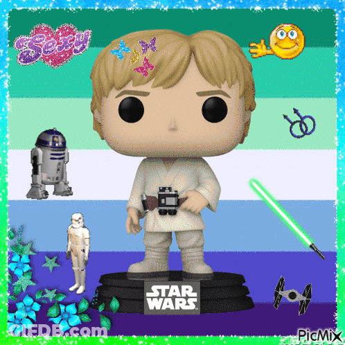Funko Pop Luke Skywalker Surrounded By Star Wars Toys GIF