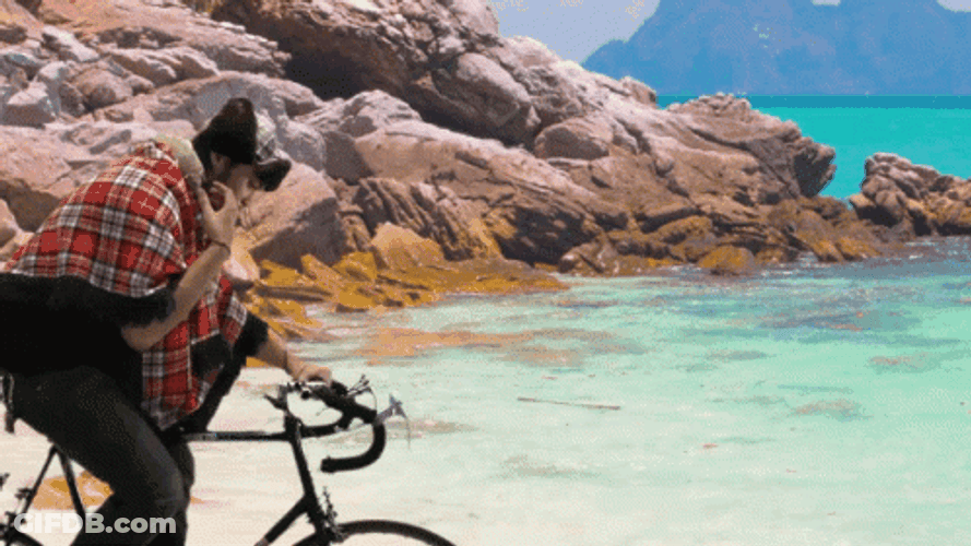 Funny Bike Ride In Cold Oregon Mountains GIF