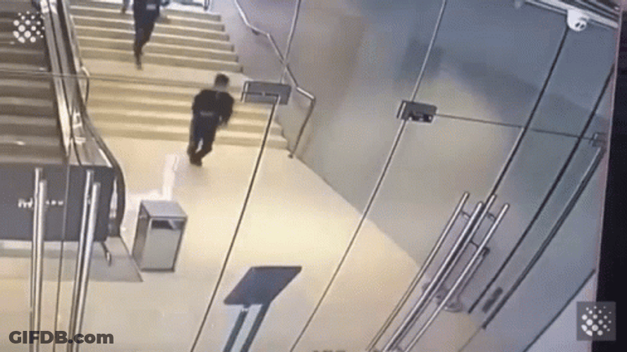 Funny Bye Man Running Into Glass Door GIF
