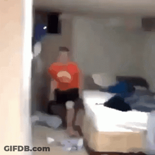 Funny Bye Man Running Toward Closed Door GIF