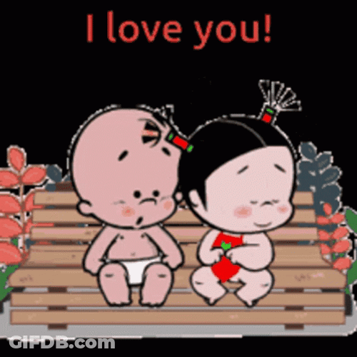 Funny Cartoon Baby Kissing GIF