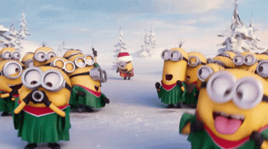 Funny Christmas Minions Singing GIF