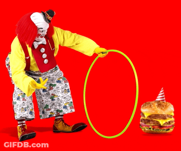 Funny Circus Clown Jumping Burger GIF
