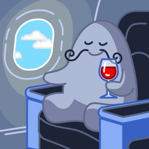 Funny Creature With Mustache Drinking Wine In Plane GIF