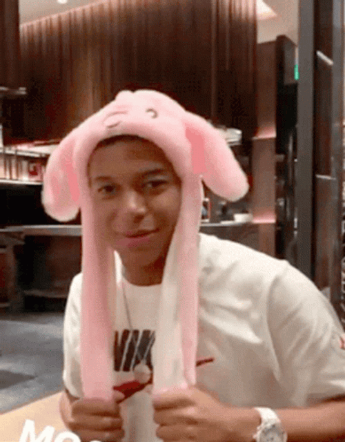 Funny Cute Wide Smile Kylian Mbappe Plays Headdress GIF