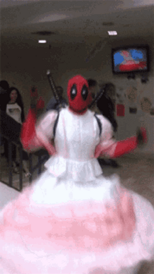 Funny Deadpool Jumping White Dress GIF