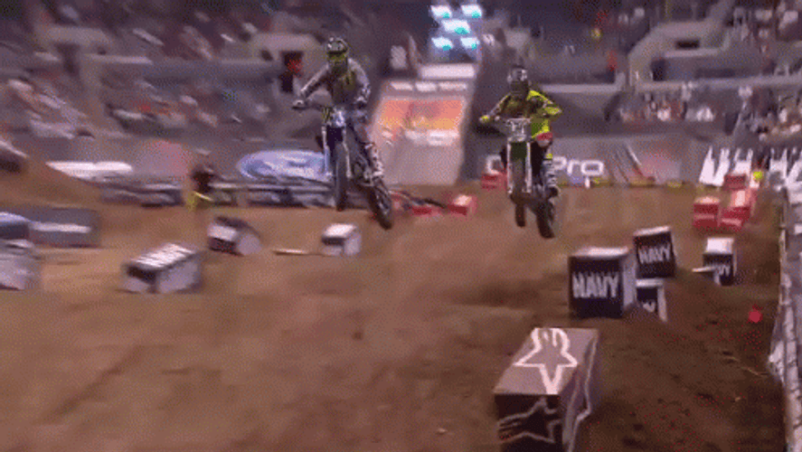 Funny Dirt Bike Race Ramp Jump Fail GIF