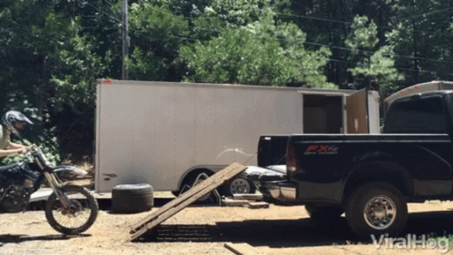 Funny Dirt Bike Truck Ramp Falling Fail GIF