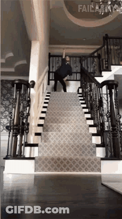 Funny Girl Trying To Dance Falling Down Stairs GIF