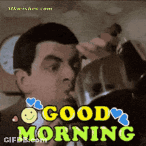Funny Good Morning Mr. Bean Drinking GIF