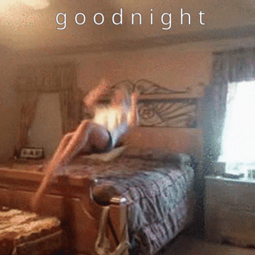 Funny Good Night Sleep Jump Bed Falling Down GIF