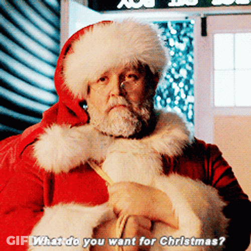 Funny Grumpy Santa Asking For Wishes GIF
